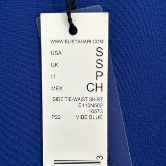 Elie Tahari Side-Tie Waist Shirt NWT Vibe Blue Long-Sleeved Silk Blouse Sz S - Picture 8 of 10